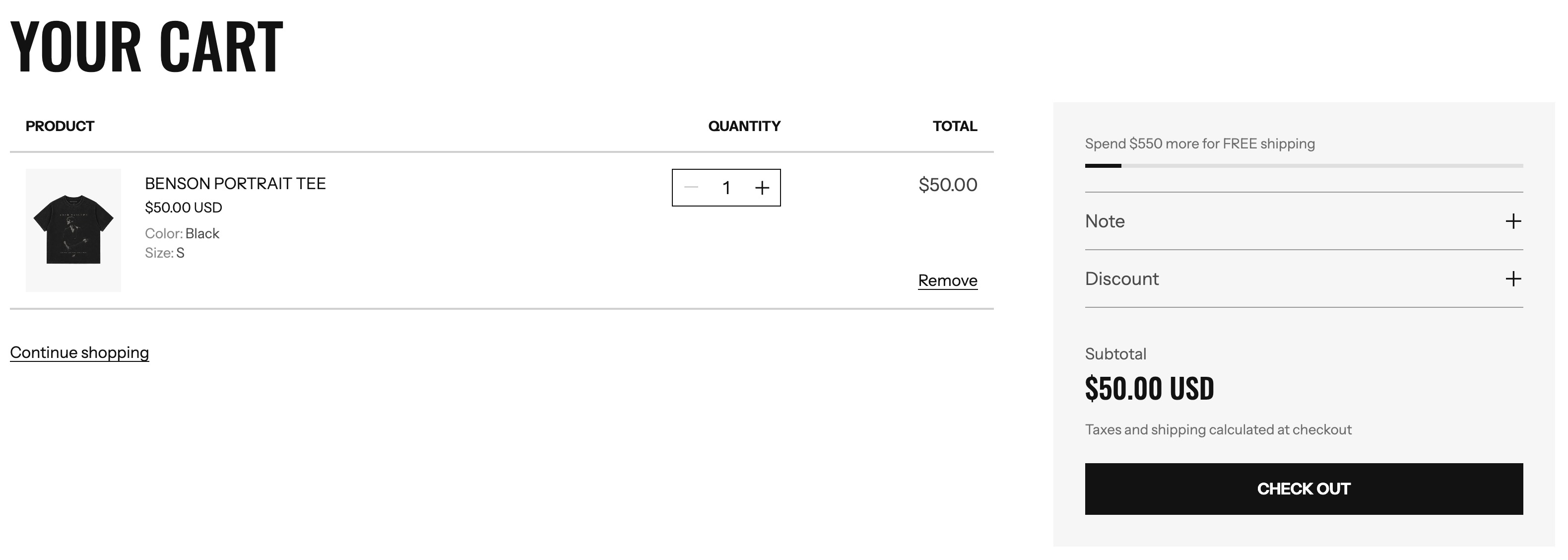 Cart page