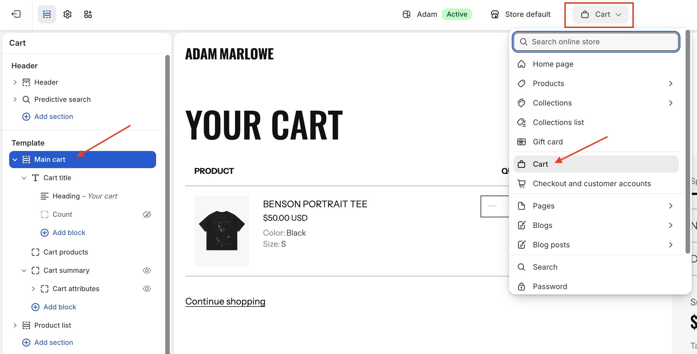 Cart page edit